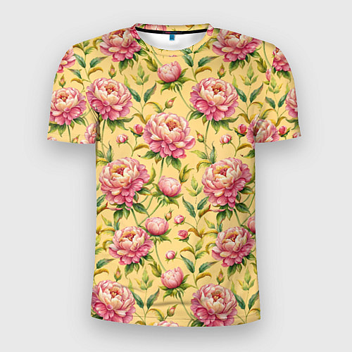 Мужская спорт-футболка Крупные пионы садовые цветы бутоны паттерн / 3D-принт – фото 1
