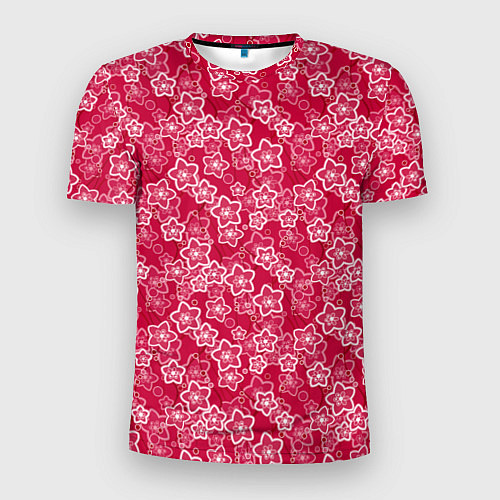 Мужская спорт-футболка Красно-белый цветочный узор ретро / 3D-принт – фото 1
