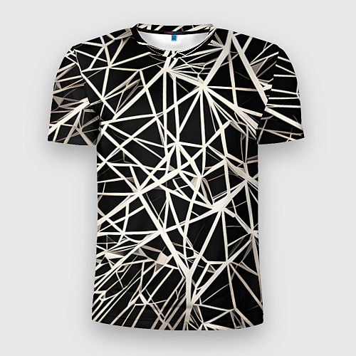 Мужская спорт-футболка Белые хаотичные линии на чёрном фоне / 3D-принт – фото 1