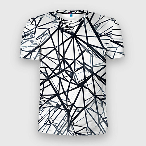 Мужская спорт-футболка Чёрные хаотичные линии на белом фоне / 3D-принт – фото 1