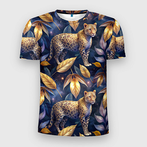 Мужская спорт-футболка Леопард с золотыми листьями паттерны / 3D-принт – фото 1