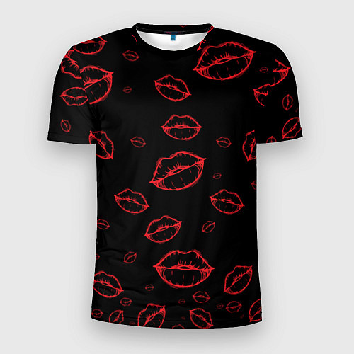 Мужская спорт-футболка Паттерн красные губы на черном - lips red / 3D-принт – фото 1