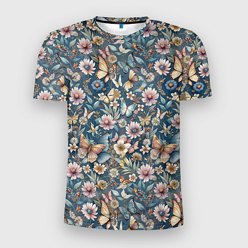 Мужская спорт-футболка Летний узор с цветами и бабочками / 3D-принт – фото 1