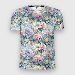 Футболка спортивная мужская Цветы и бабочки летний паттерн, цвет: 3D-принт