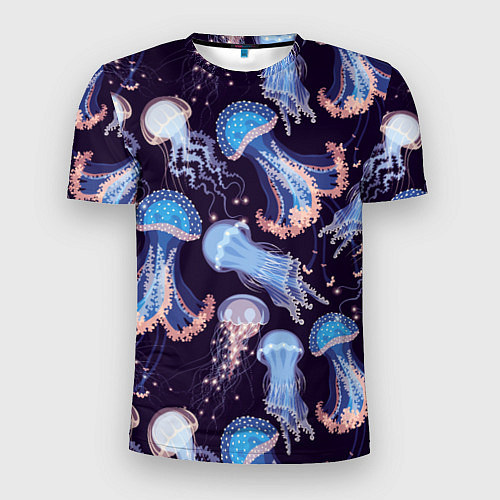Мужская спорт-футболка Светящиеся медузы / 3D-принт – фото 1