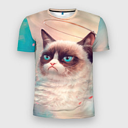 Футболка спортивная мужская Мемный кот Grumpy Cat с нимбом, цвет: 3D-принт