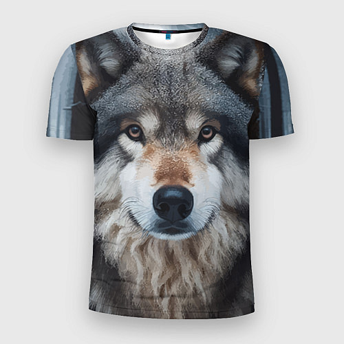 Мужская спорт-футболка Волк в лесу - первый снег / 3D-принт – фото 1