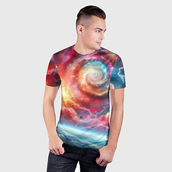 Футболка спортивная мужская Полёт к далёкой галактике - неоновый космос, цвет: 3D-принт — фото 2