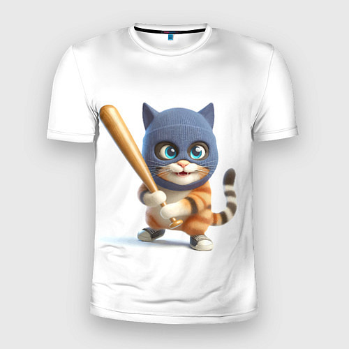 Мужская спорт-футболка Прикольный котёнок с бейсбольной битой и в балакла / 3D-принт – фото 1