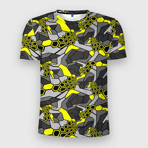 Мужская спорт-футболка Шестиугольная текстура желтого камуфляжа / 3D-принт – фото 1