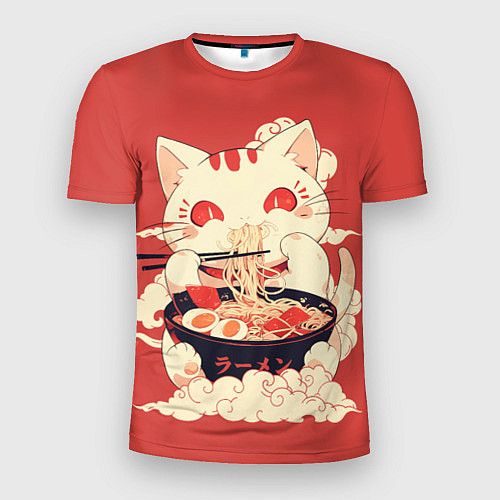 Мужская спорт-футболка Japanese cat eats ramen / 3D-принт – фото 1