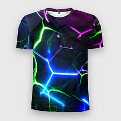 Футболка спортивная мужская Микс из разломленных плит и неоновое свечения, цвет: 3D-принт