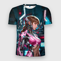 Мужская спорт-футболка Девушка-андроид в розовой броне