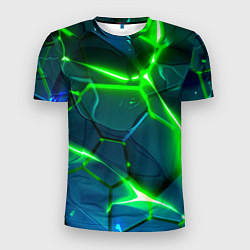 Футболка спортивная мужская Неоновые яркие зеленые разломленные плиты со свето, цвет: 3D-принт