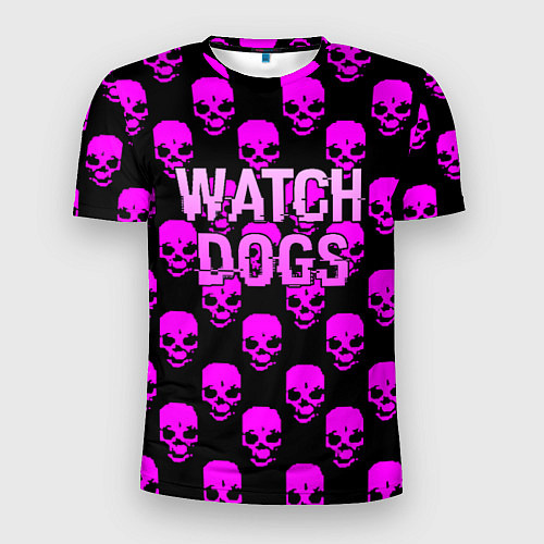 Мужская спорт-футболка Watch dogs neon skull / 3D-принт – фото 1