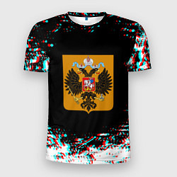 Мужская спорт-футболка Российская империя герб глитч