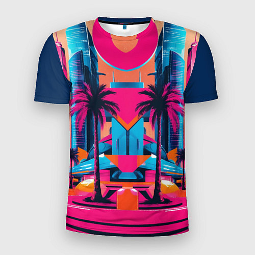 Мужская спорт-футболка Пальмы среди небоскребов / 3D-принт – фото 1