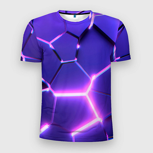 Мужская спорт-футболка Фиолетовые плиты с розовым свечением / 3D-принт – фото 1