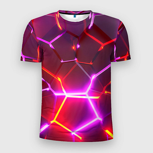 Мужская спорт-футболка Красные плиты с фиолетовым свечением / 3D-принт – фото 1