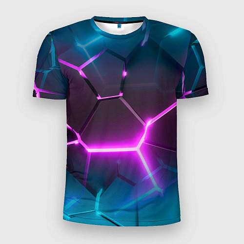 Мужская спорт-футболка Голубые и розовые неоновые плиты в разломе / 3D-принт – фото 1