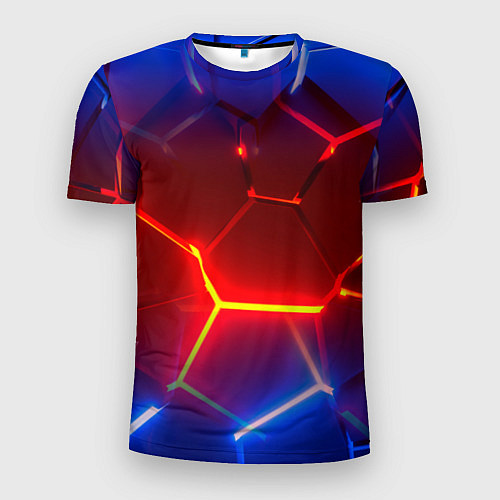 Мужская спорт-футболка Светящиеся лавой неоновые плиты в разломе / 3D-принт – фото 1