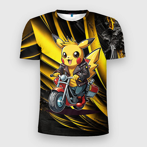 Мужская спорт-футболка Пикачу на красном мотоцикле / 3D-принт – фото 1