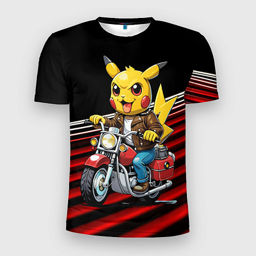 Мужская спорт-футболка Пикачу байкер на мотоцикле / 3D-принт – фото 1
