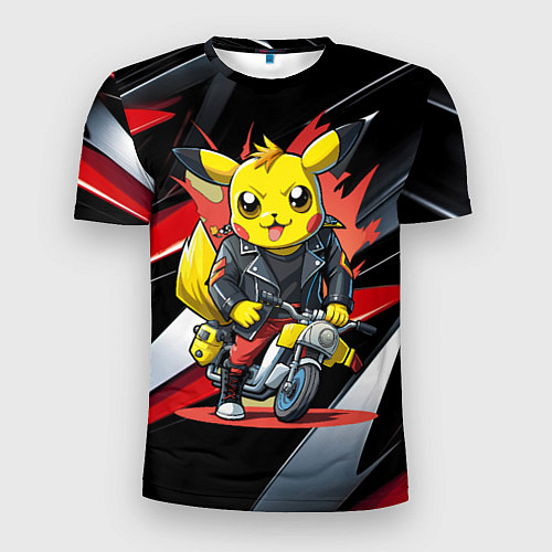 Мужская спорт-футболка Пикачу байкер на мотоцикле / 3D-принт – фото 1