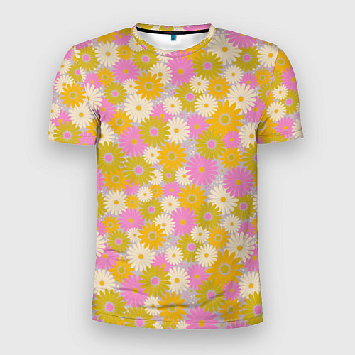 Мужская спорт-футболка Разноцветный цветочный паттерн / 3D-принт – фото 1