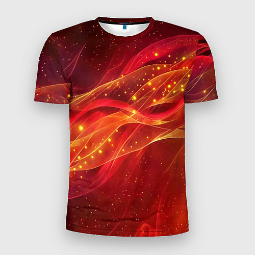 Мужская спорт-футболка Красные и оранжевые линии с золотым блеском / 3D-принт – фото 1