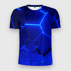 Мужская спорт-футболка Текстура темных синих неоновые плиты