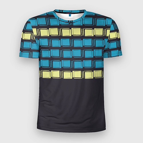 Мужская спорт-футболка Голубые и мятные квадраты на темном / 3D-принт – фото 1