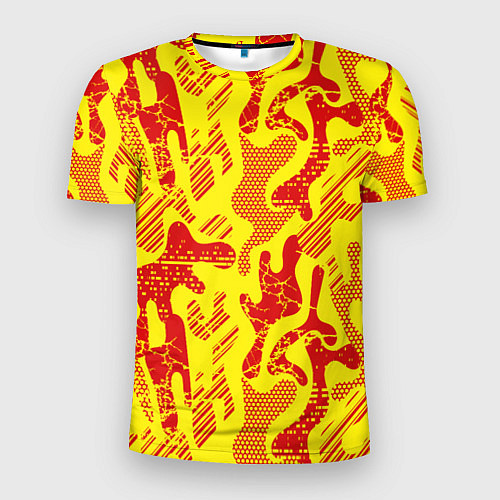 Мужская спорт-футболка Абстракция красный рисунок на желтом фоне / 3D-принт – фото 1