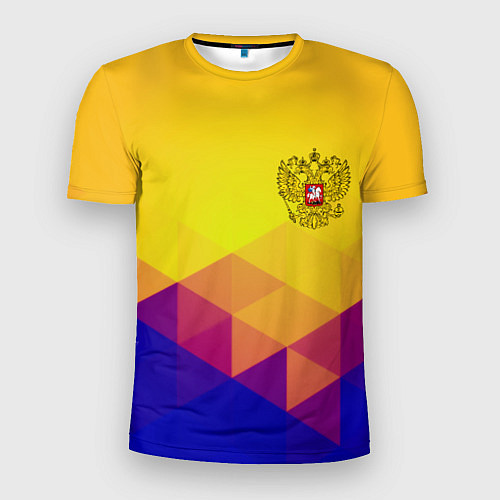 Мужская спорт-футболка Желтая геометрия - спорт Россия с гербом / 3D-принт – фото 1