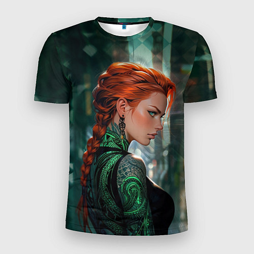 Мужская спорт-футболка Рыжая девушка с неоновыми татуировками / 3D-принт – фото 1