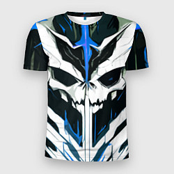 Футболка спортивная мужская Абстрактный белый череп и синие полосы, цвет: 3D-принт