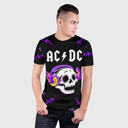Футболка спортивная мужская AC DC неоновый череп, цвет: 3D-принт — фото 2
