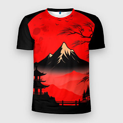 Мужская спорт-футболка Красный закат и горы