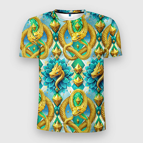 Мужская спорт-футболка Золотистые змеи и цветы / 3D-принт – фото 1