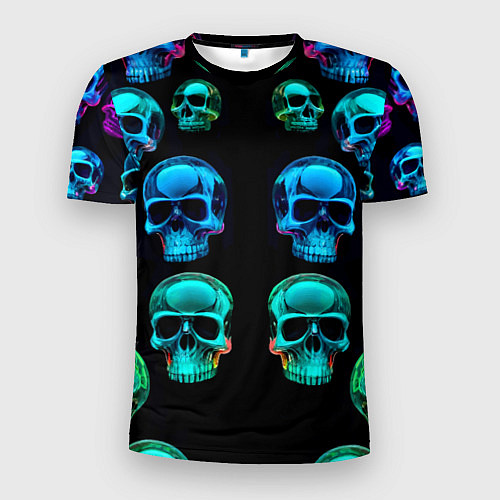 Мужская спорт-футболка Neon skulls - ai art pattern / 3D-принт – фото 1