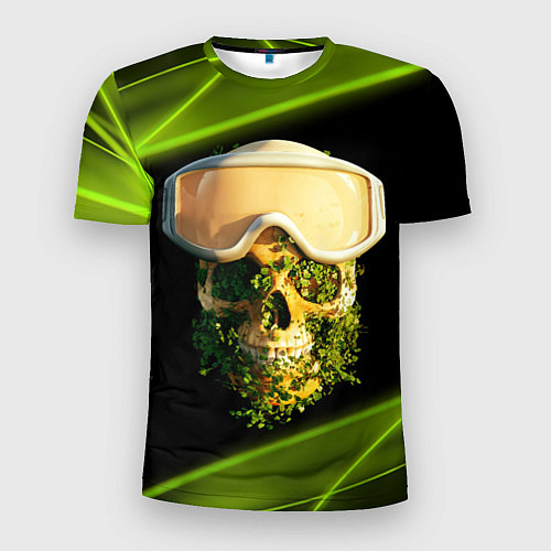 Мужская спорт-футболка Цветущий череп в горнолыжных очках / 3D-принт – фото 1