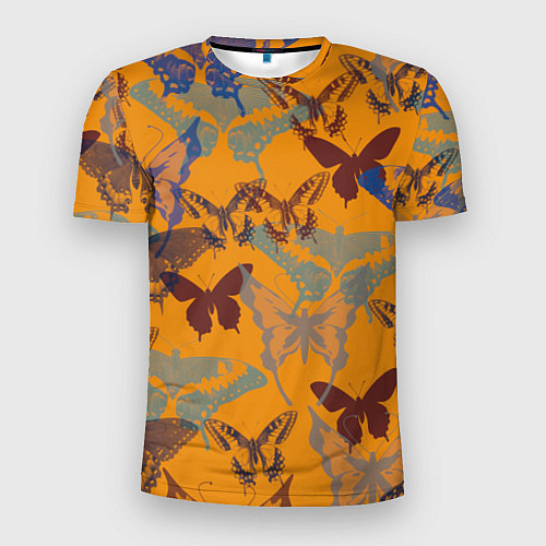 Мужская спорт-футболка Бабочки на оранжевом - паттерн / 3D-принт – фото 1