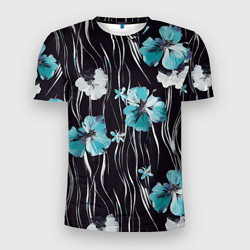 Мужская спорт-футболка Цветы и волнообразные линии / 3D-принт – фото 1