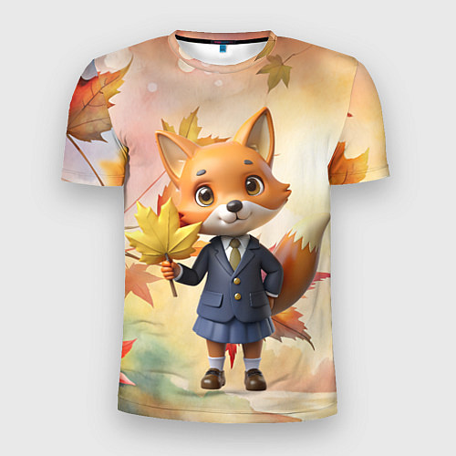 Мужская спорт-футболка Осенняя лисичка в школьной форме / 3D-принт – фото 1