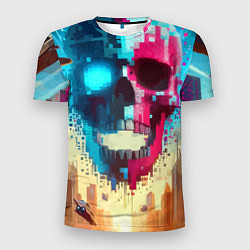 Мужская спорт-футболка Cool vanguard neon cyber skull - ai art