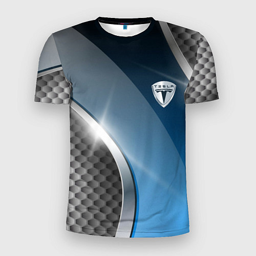 Мужская спорт-футболка Tesla carbon steel / 3D-принт – фото 1