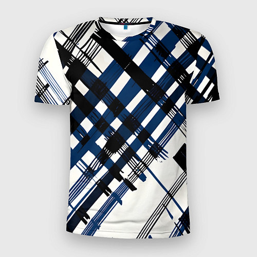 Мужская спорт-футболка Косая клетка бело-синяя / 3D-принт – фото 1