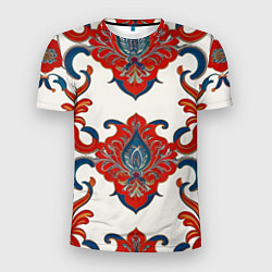 Мужская спорт-футболка Узор красно-синий на белом фоне
