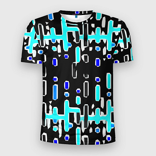Мужская спорт-футболка Синие линии и точки на чёрном фоне / 3D-принт – фото 1