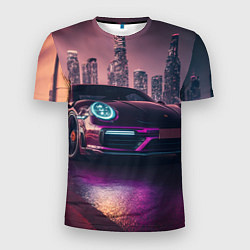 Мужская спорт-футболка Porshe ночной город